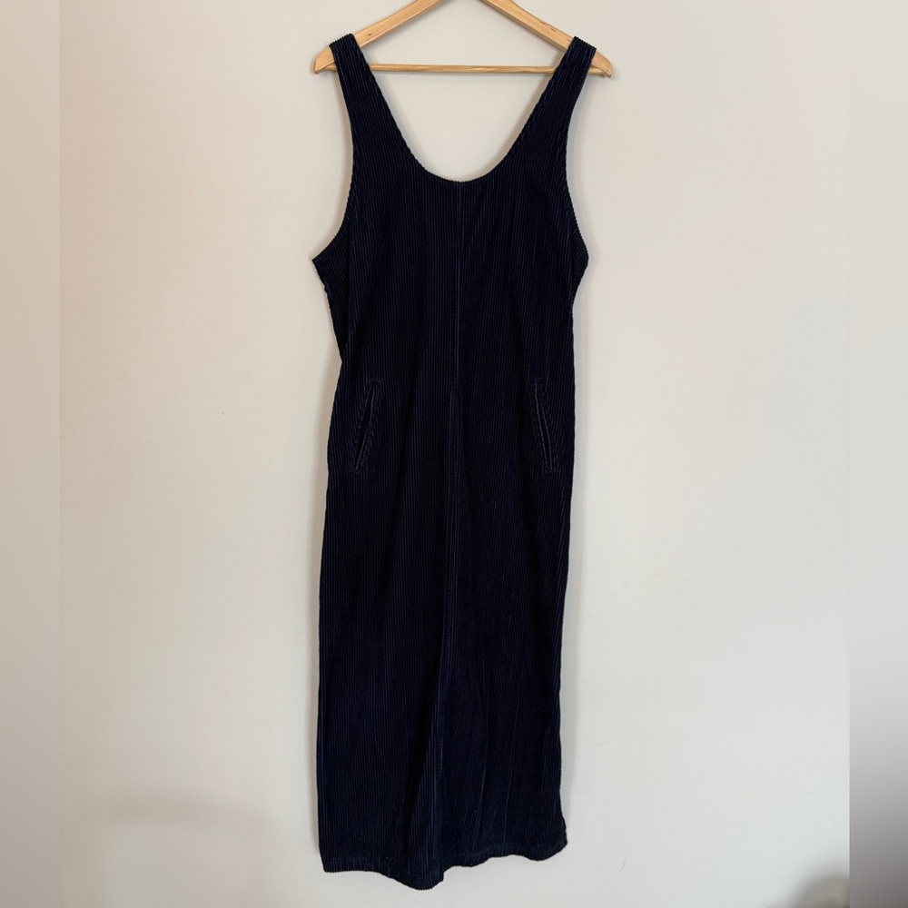 Vintage J.G. Hook Women’s Navy Cotton Corduroy Dress Side Hem Splits & Pockets